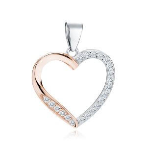 Pandantiv argint inima cu pietre placat partial cu aur roz DiAmanti Z1716CRGR-DIA (Argint 925‰ 1,5 g.)